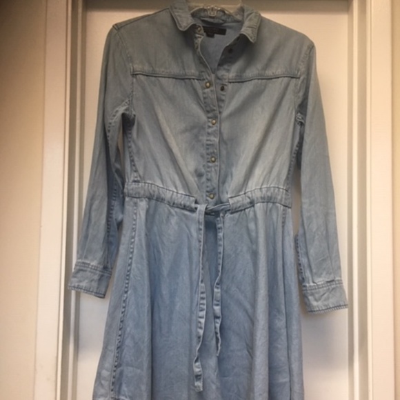AllSaints SANKO Blue Denim Shirt Dress Button Front Drawstring - Picture 4 of 11